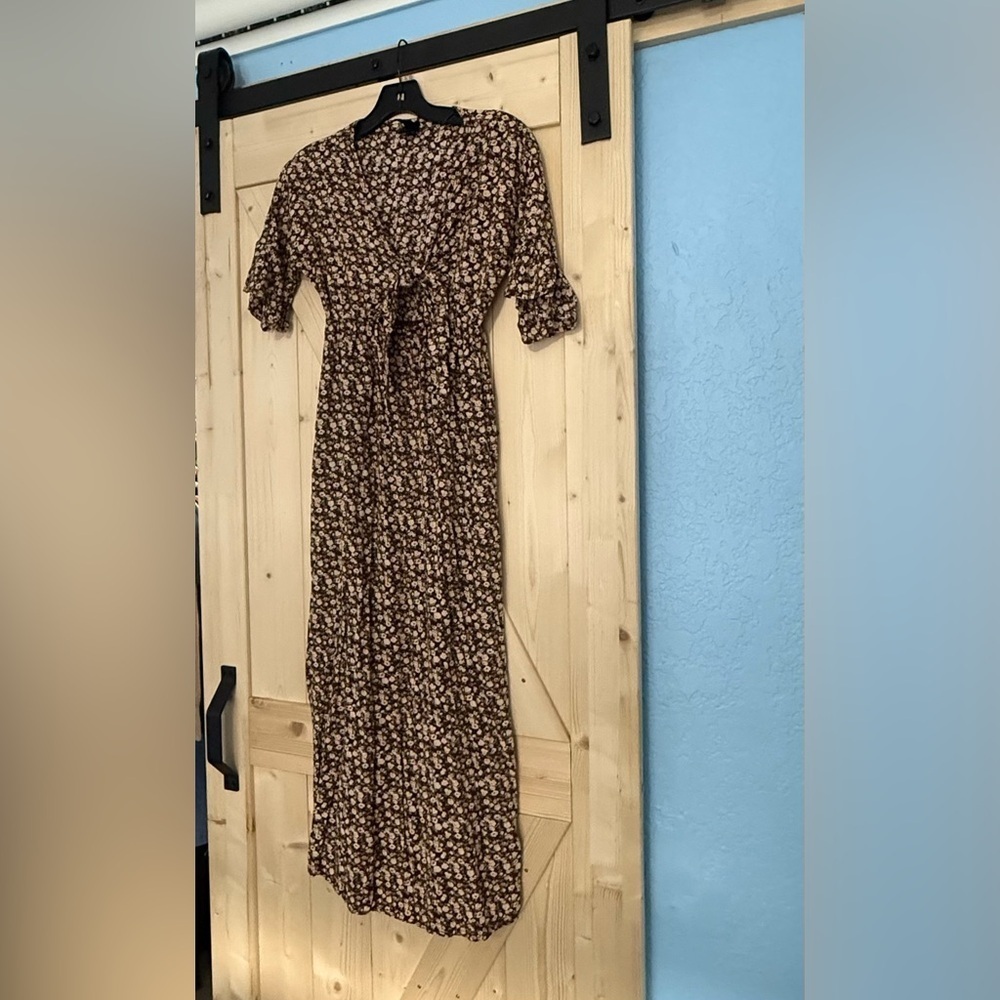 LunaChix Floral Tie-Front Maxi Dress - Boho Short Ruffle Sleeve - XS - Picture 8 of 13